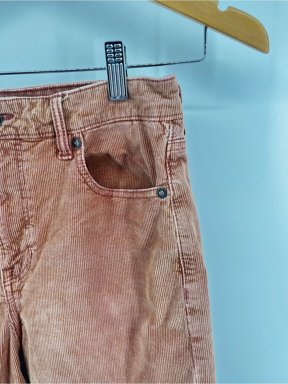 American Eagle Mom Straight Corduroy Pants 10 Long Brown Stretch High Rise - Picture 11 of 11
